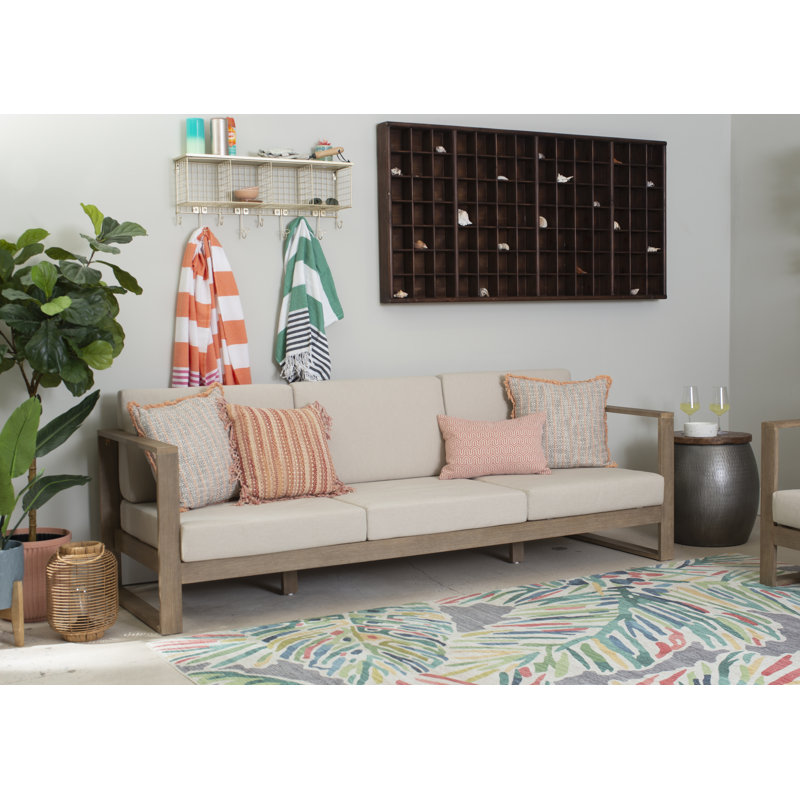 Joss & Main Gavina Outdoor Solid Eucalyptus Wood Sofa with Cushions